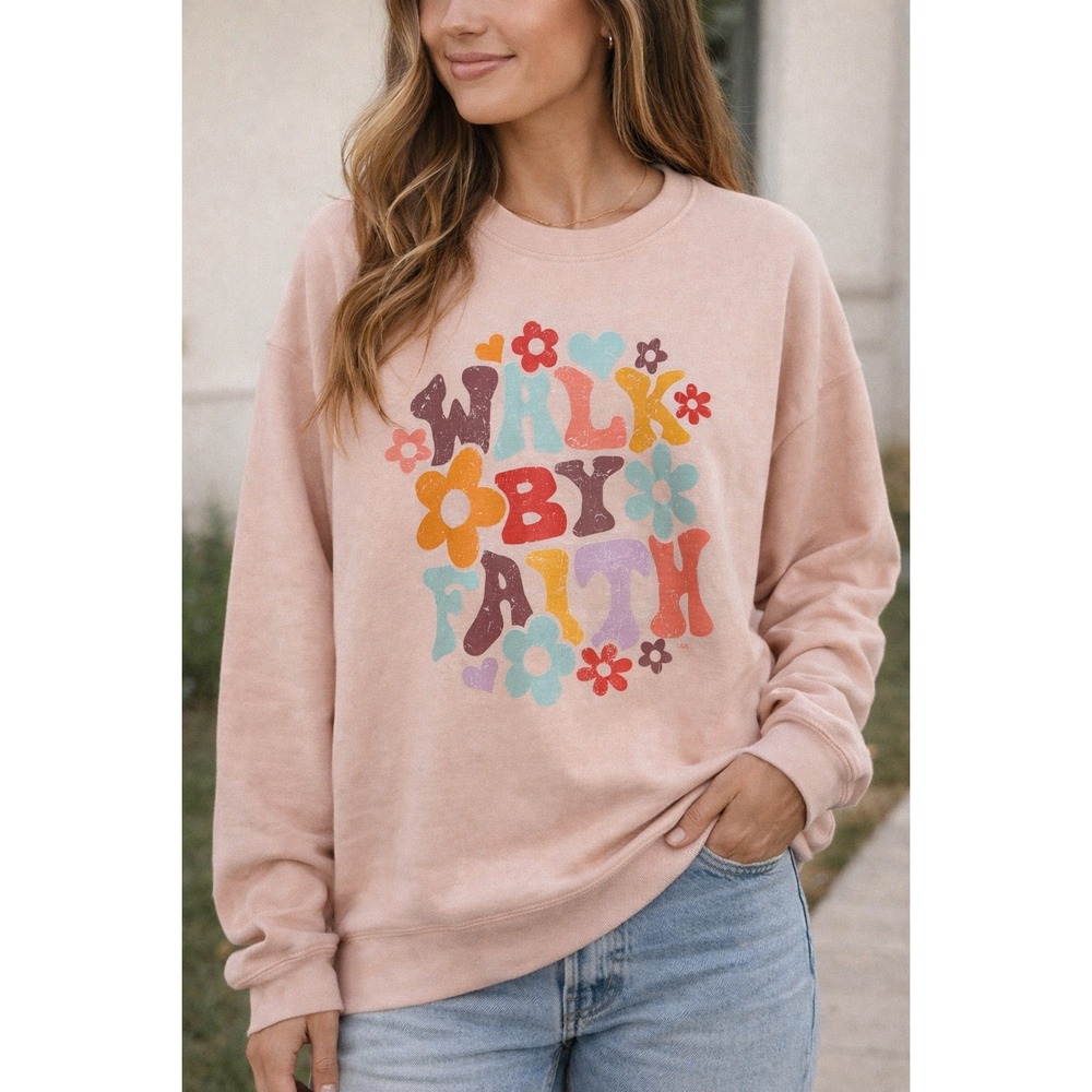 Lucky and Blessed Life Peach Walk by Faith Floral Graphic Sweatshirt 2XL Hippie‎